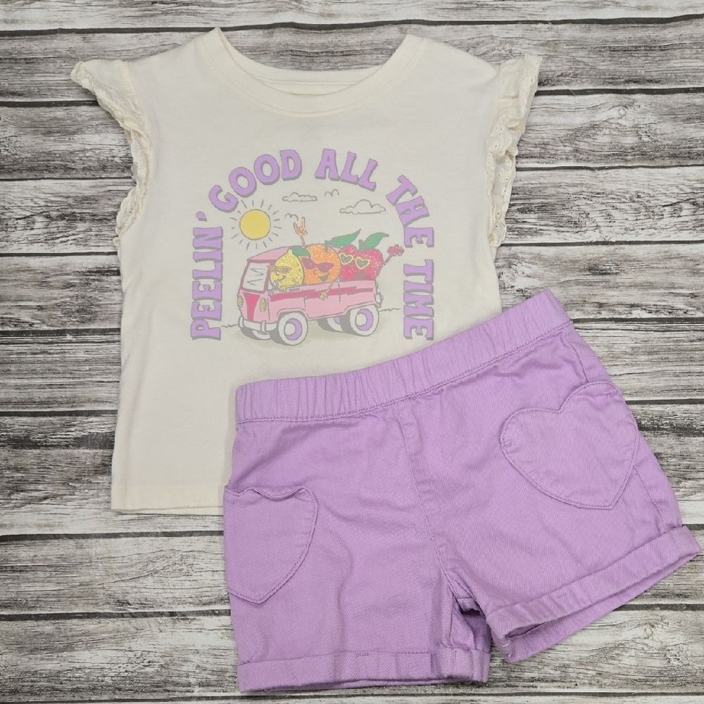 365 Kids Cream Top With Purple Shorts